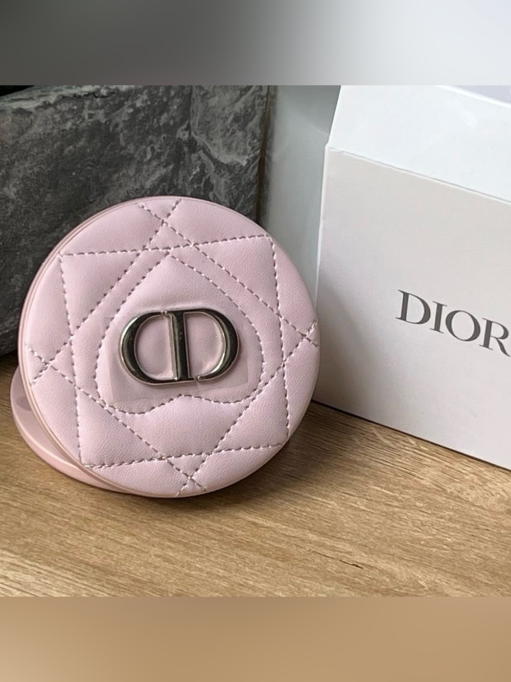 Christian Dior Pink Quilted Compact Mirror featuring a silver. New in Box
